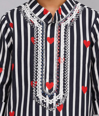 Black Hearts & Stripe Printed Kurta with Salwar - Pret Black Hearts & Stripe Printed Kurta with Salwar fayon_teens