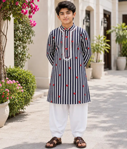 Black Hearts & Stripe Printed Kurta with Salwar - Pret Black Hearts & Stripe Printed Kurta with Salwar fayon_teens