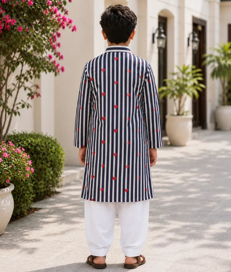 Pret Black Hearts & Stripe Printed Kurta with Salwar fayon_teens