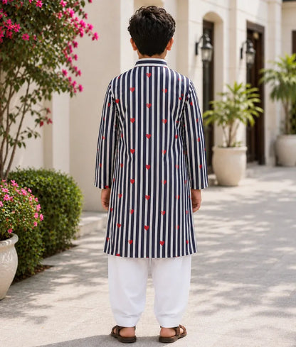 Black Hearts & Stripe Printed Kurta with Salwar - Pret Black Hearts & Stripe Printed Kurta with Salwar fayon_teens