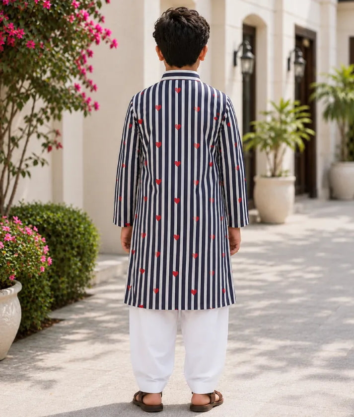 Pret Black Hearts & Stripe Printed Kurta with Salwar fayon_teens