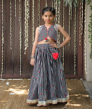 Pret Black Hearts & Stripe Printed Lehenga Set
