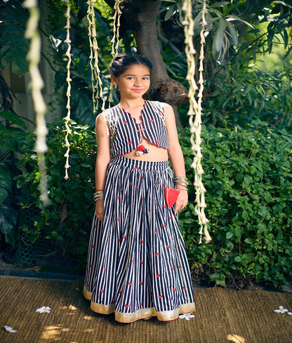 Pret Black Hearts & Stripe Printed Lehenga Set