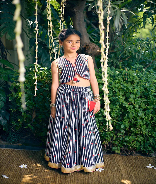 Pret Black Hearts & Stripe Printed Lehenga Set
