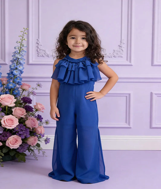 Pret Blue Georgette Jumpsuit for Girls