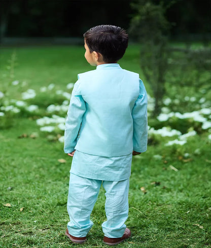 Pret Blue Gota Tulip Embroidered Jacket Set