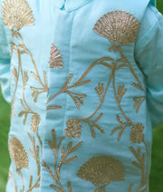 Pret Blue Gota Tulip Embroidered Jacket Set