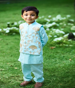 Pret Blue Gota Tulip Embroidered Jacket Set