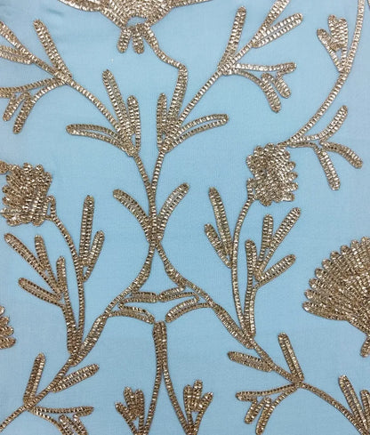 Pret Blue Gota Tulip Embroidered Jacket Set