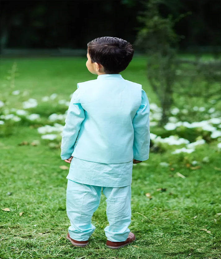 Pret Blue Gota Tulip Embroidered Jacket Set