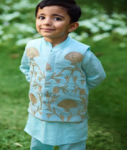 Pret Blue Gota Tulip Embroidered Jacket Set