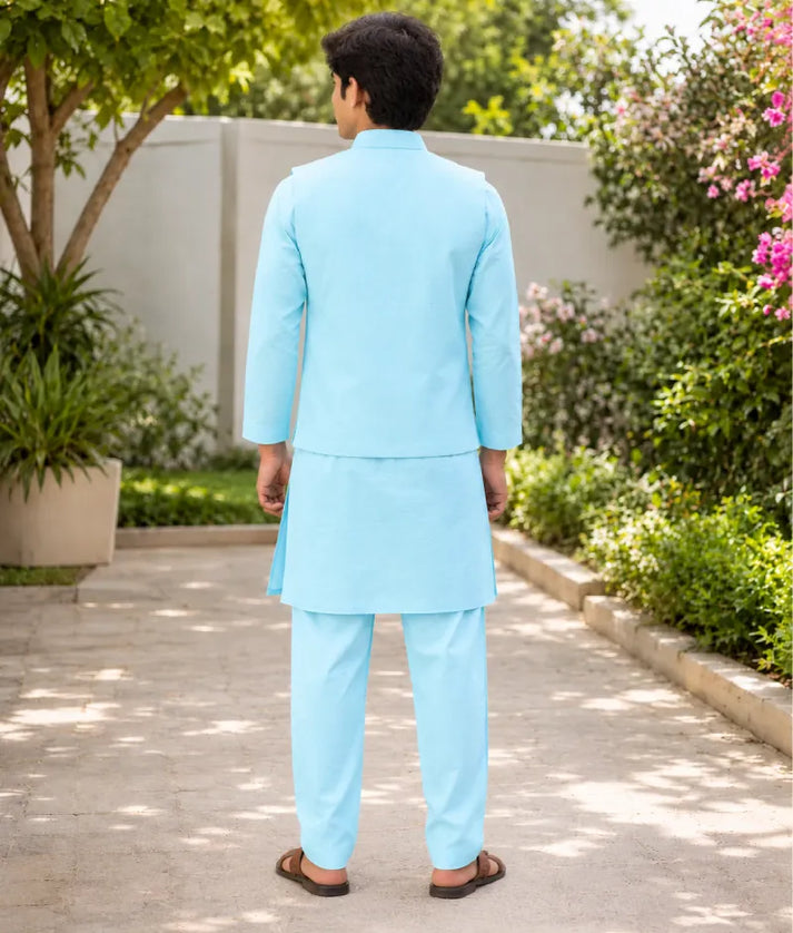 Pret Blue Gota Tulip Embroidered Jacket Set