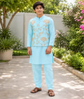 Pret Blue Gota Tulip Embroidered Jacket Set