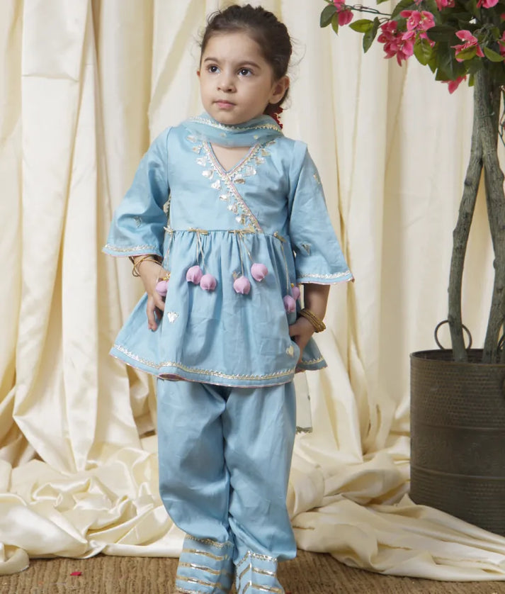 Pret Blue Gota tulip Kurti Set