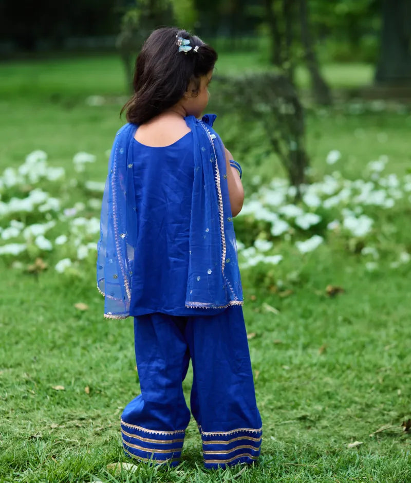 Pret Blue Gota tulip Kurti with Farshi Salwar