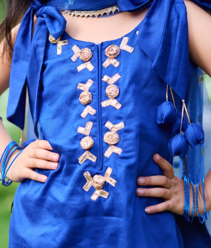 Pret Blue Gota tulip Kurti with Farshi Salwar