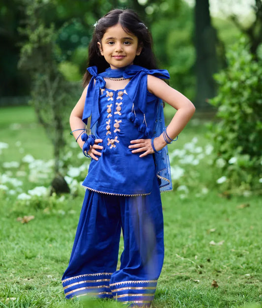 Pret Blue Gota tulip Kurti with Farshi Salwar