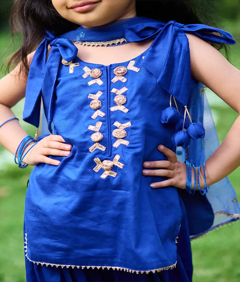 Pret Blue Gota tulip Kurti with Farshi Salwar