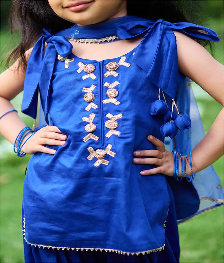 Pret Blue Gota tulip Kurti with Farshi Salwar