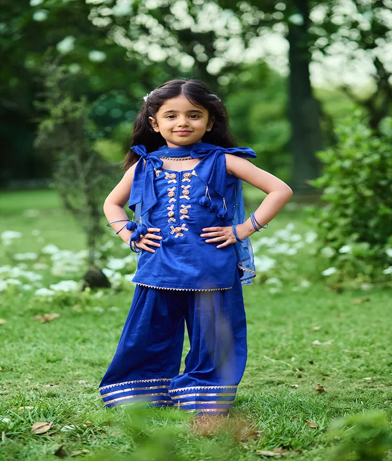 Pret Blue Gota tulip Kurti with Farshi Salwar