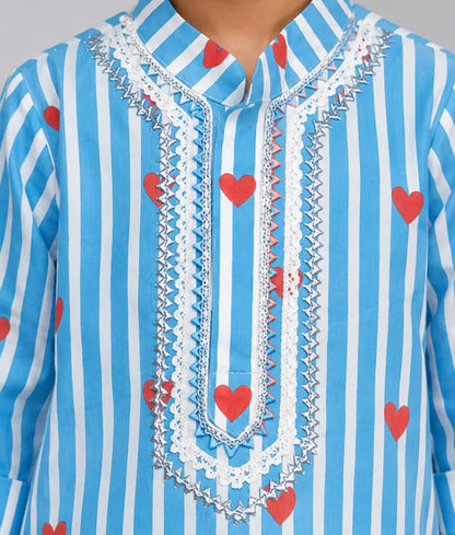 Pret Blue Hearts & Stripe Printed Kurta with Salwar