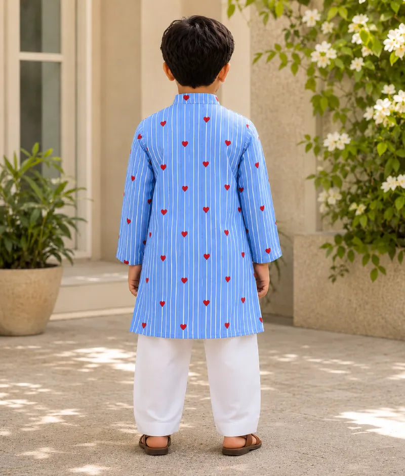 Pret Blue Hearts & Stripe Printed Kurta with Salwar