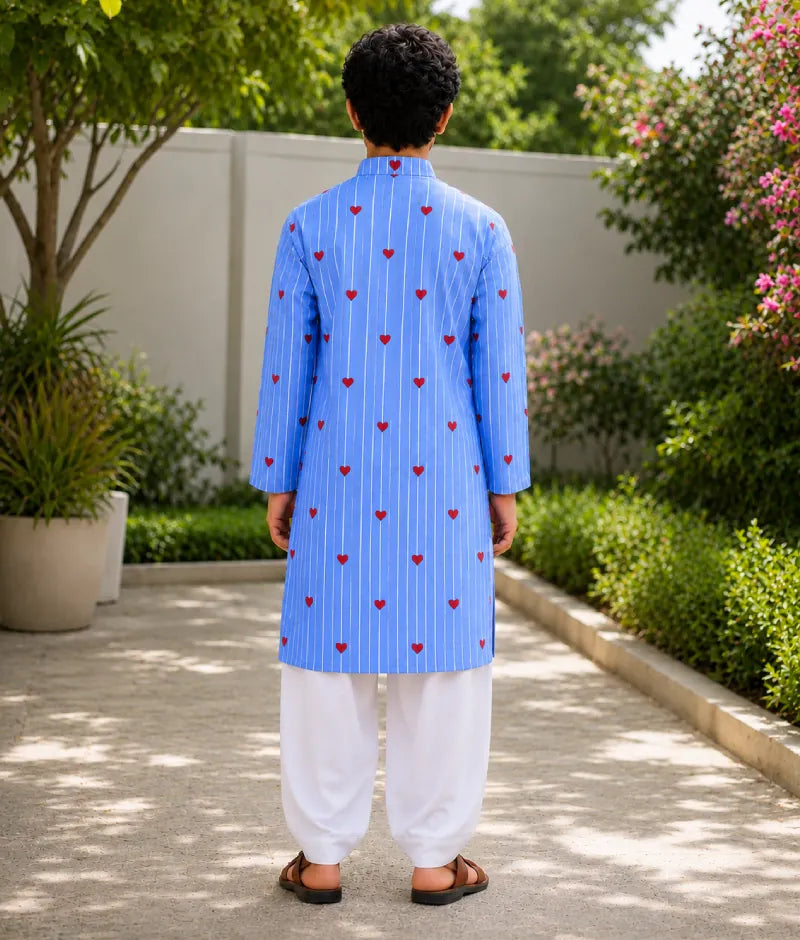 Pret Blue Hearts & Stripe Printed Kurta with Salwar