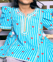 Pret Blue Hearts & Stripe Printed Kurti with Pink Farshi Salwar