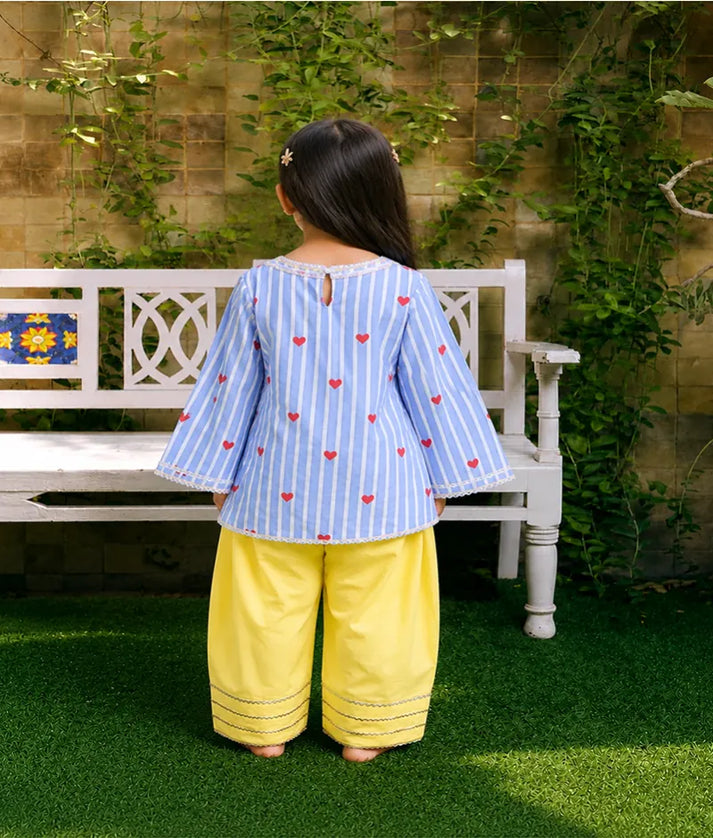 Pret Blue Hearts & Stripe Printed Kurti with Yellow Farshi Salwar