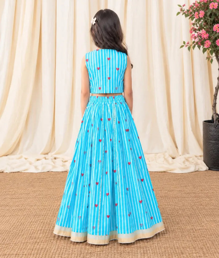 Pret Blue Hearts & Stripe Printed Lehenga Set