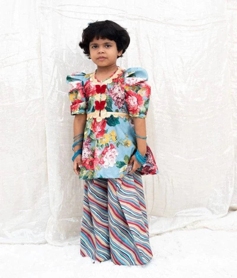 Pret Blue Printed Peplum Kurti with Plazo