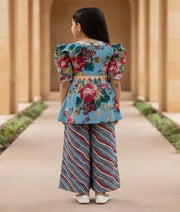 Pret Blue Printed Peplum Kurti with Plazo