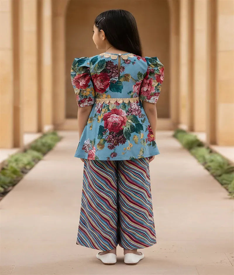 Pret Blue Printed Peplum Kurti with Plazo