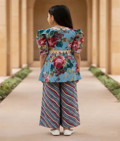 Pret Blue Printed Peplum Kurti with Plazo