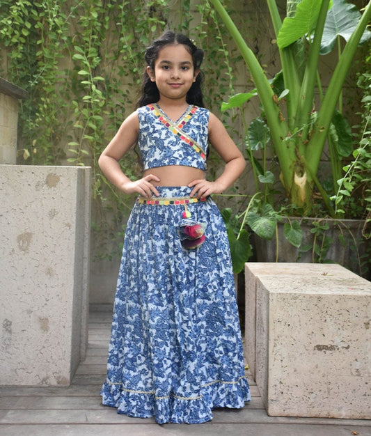 Pret Blue Printed Top with Lehenga
