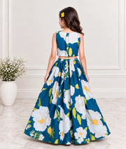 Pret Blue Tassel Top with Printed Lehenga