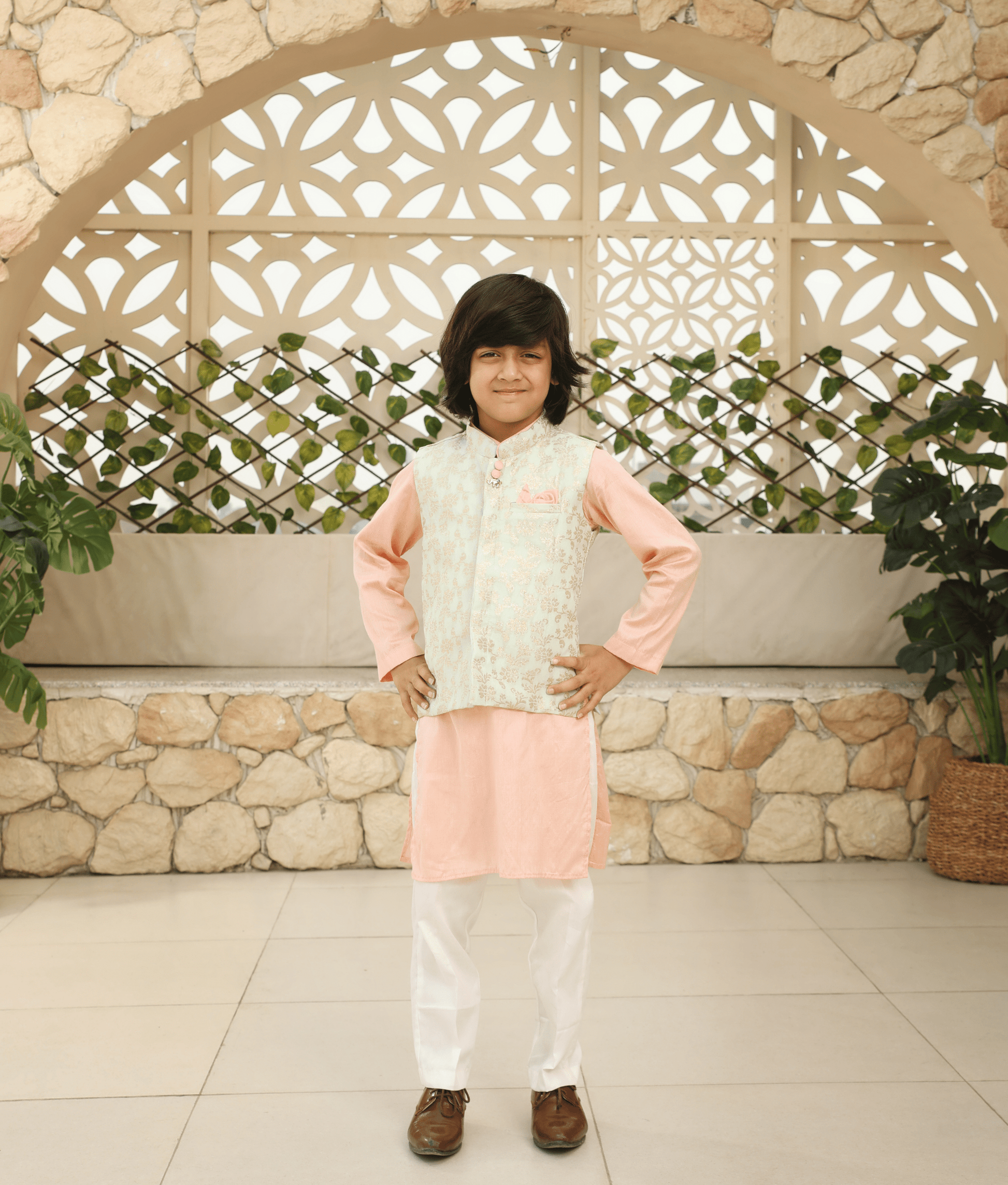 Pret Chanderi Brocade Jacket with Kurta and Pant for Boys