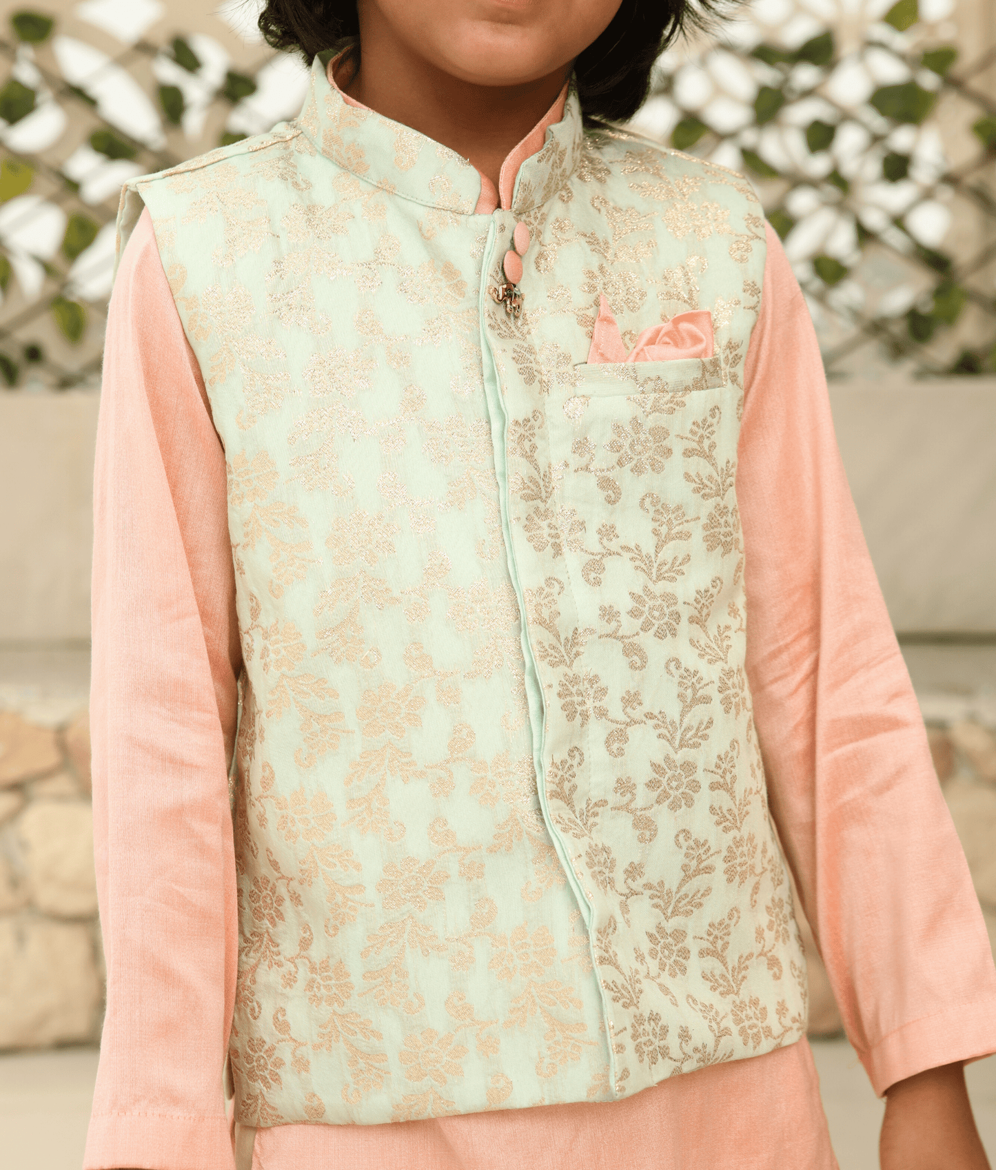 Pret Chanderi Brocade Jacket with Kurta and Pant for Boys