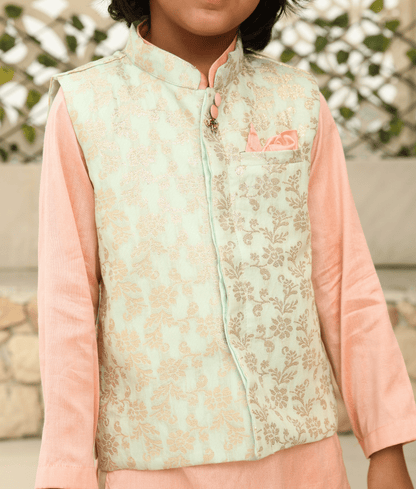 Pret Chanderi Brocade Jacket with Kurta and Pant for Boys
