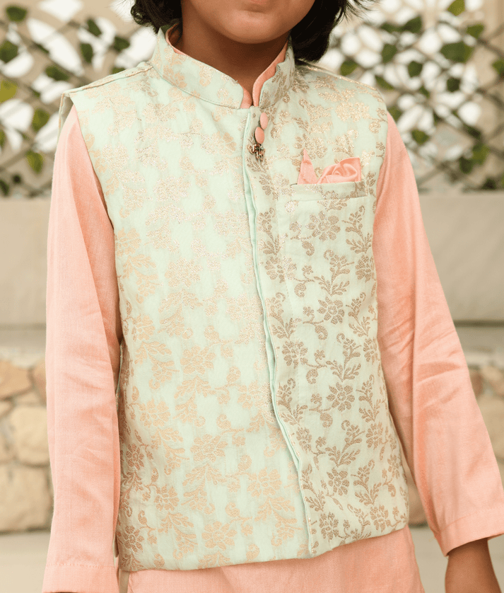 Pret Chanderi Brocade Jacket with Kurta and Pant for Boys