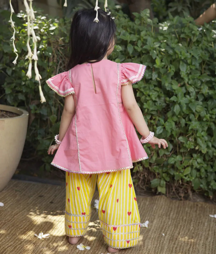 Pret Coral Kurti with Hearts Printed Farshi Salwar