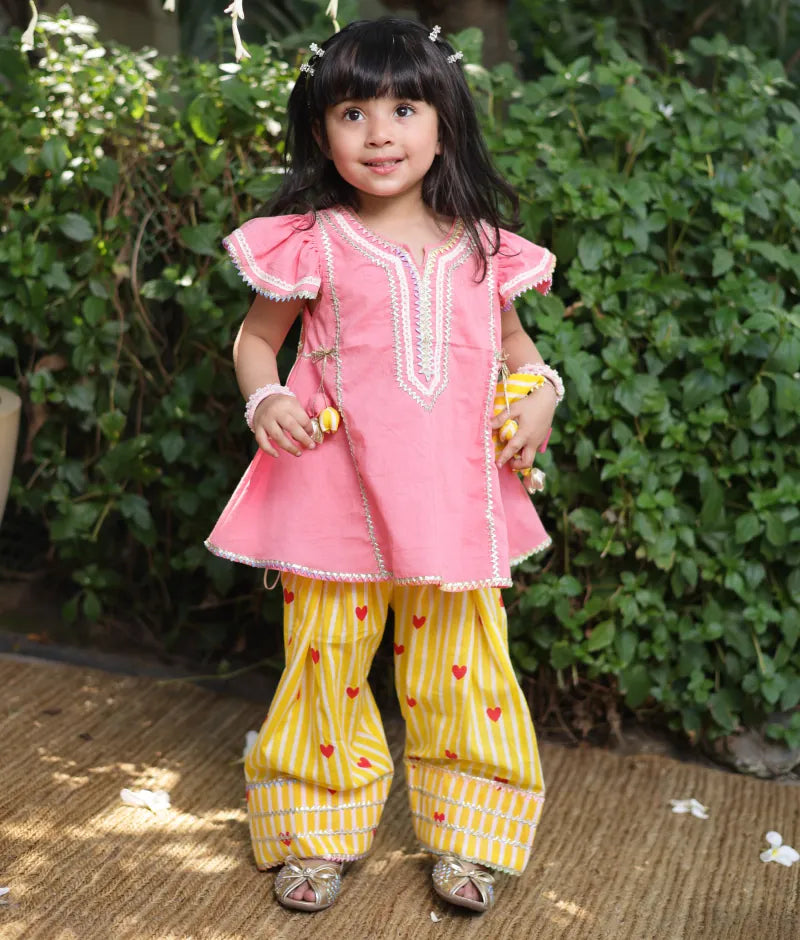 Pret Coral Kurti with Hearts Printed Farshi Salwar