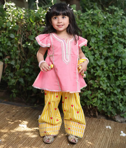 Pret Coral Kurti with Hearts Printed Farshi Salwar
