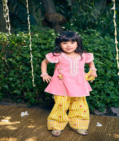 Pret Coral Kurti with Hearts Printed Farshi Salwar