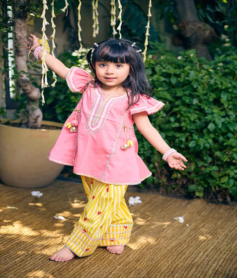 Pret Coral Kurti with Hearts Printed Farshi Salwar