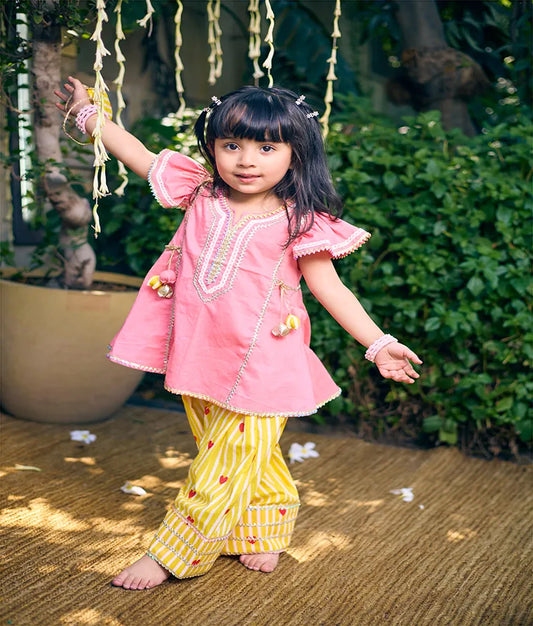 Pret Coral Kurti with Hearts Printed Farshi Salwar