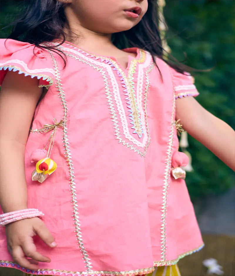 Pret Coral Kurti with Hearts Printed Farshi Salwar