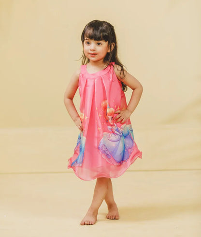 Coral Printed Organza Dress - Pret Coral Printed Organza Dress