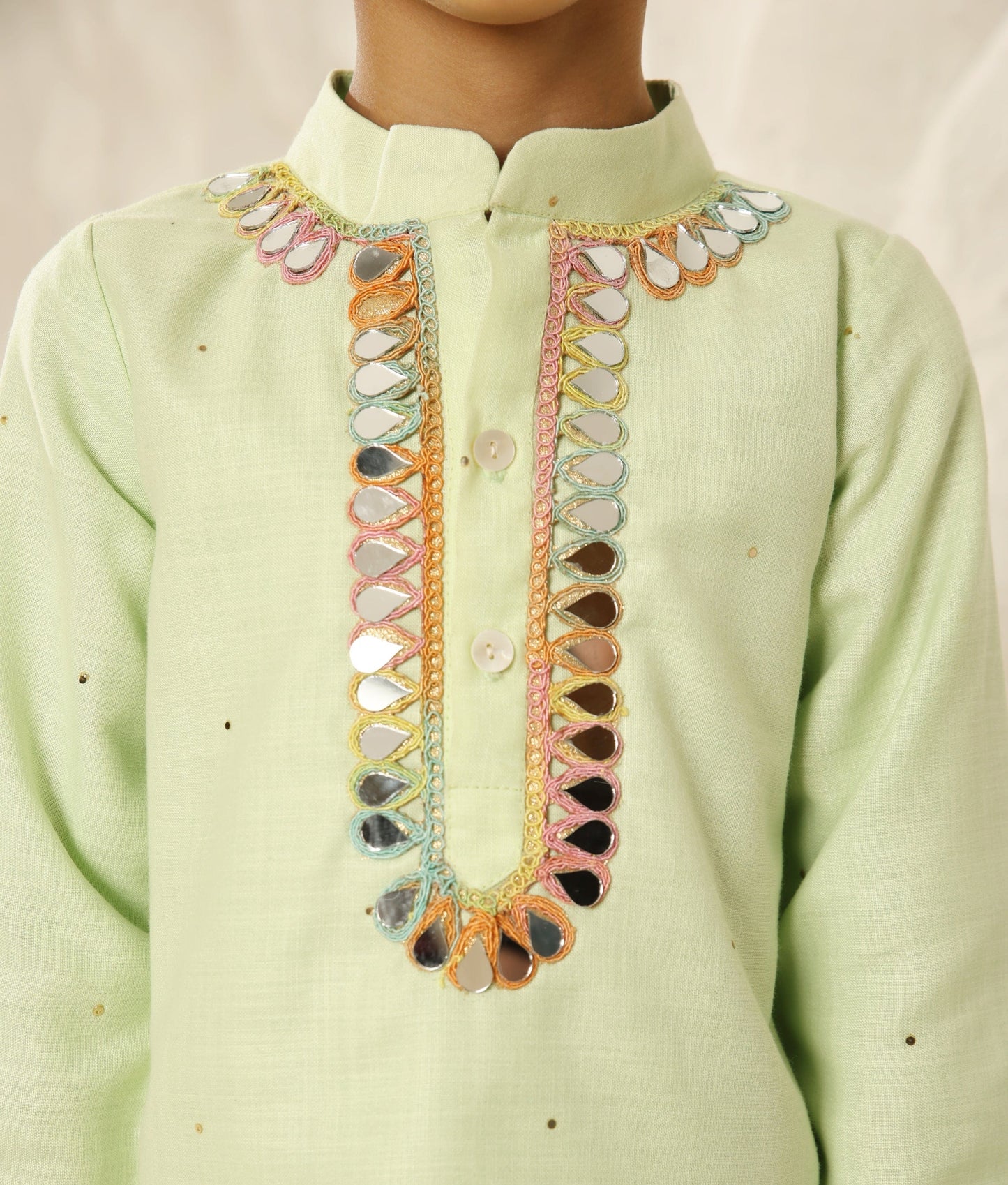 Pret Green Faux Mukaish Kurta with Pant for Boys