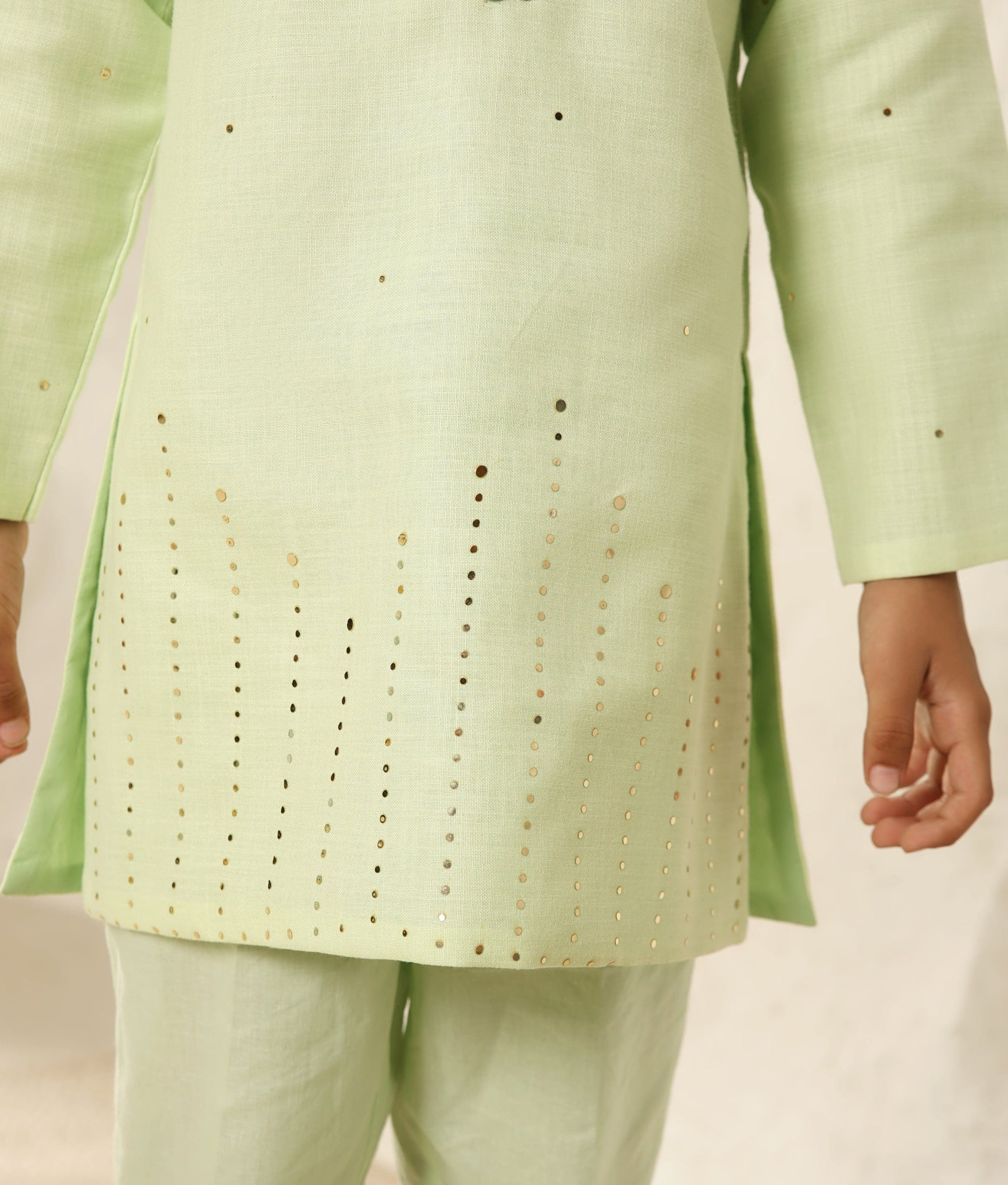 Pret Green Faux Mukaish Kurta with Pant for Boys